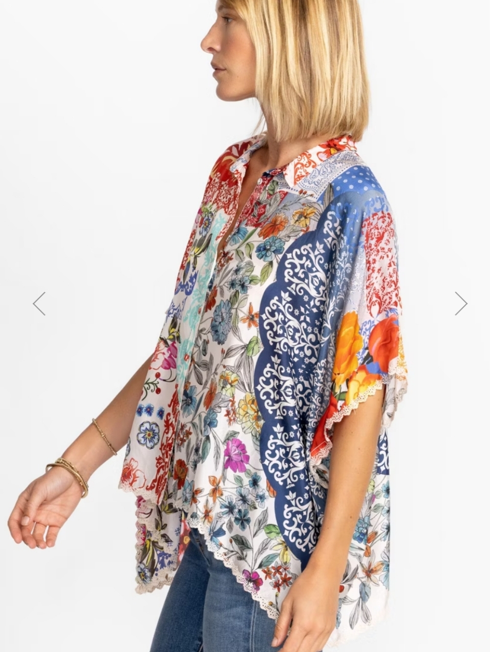 Johnny Was Tango Boho Calliope Button-Up Silk Shirt Small - Picture 2 of 9
